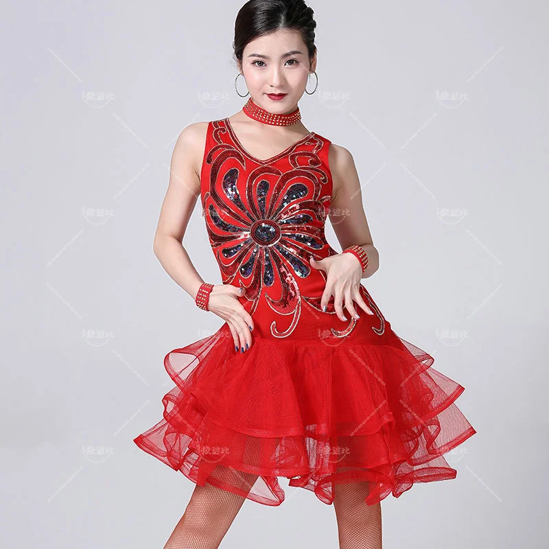 Vestido de dança latina para mulheres, Traje de dança latina, Vestidos latinos com lantejoulas, Samba Tango, Trajes de dança