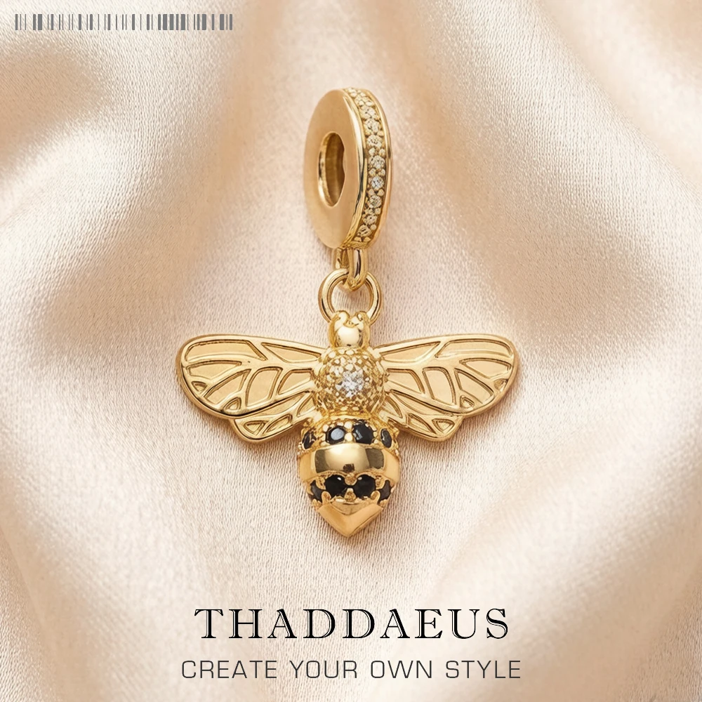925 Sterling Silver Lovely Gold Color Bee Animal Pendants Charm For Women Men Fine Jewelry