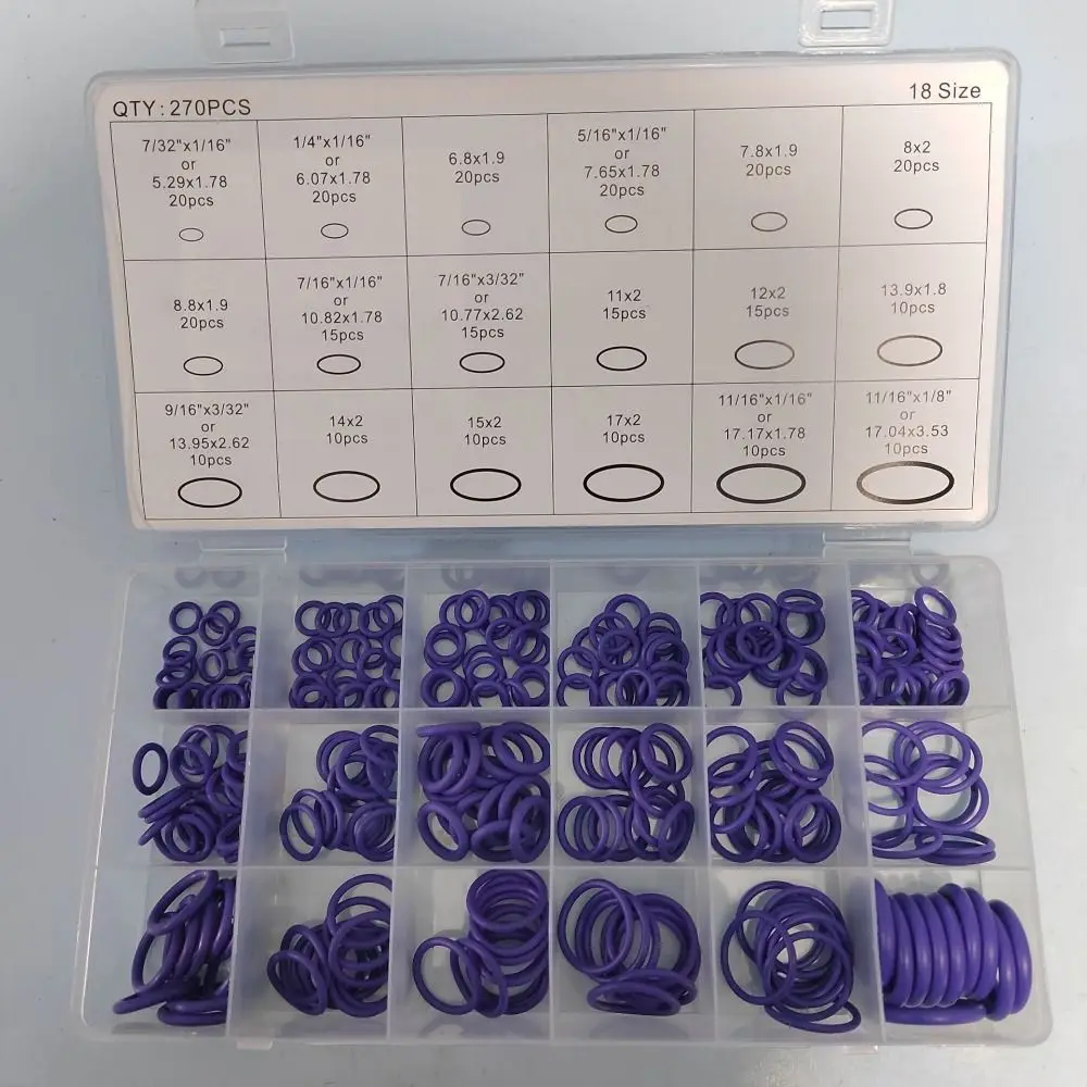 270Pcs Rubber Rings Sealing Ring Kit Purple Green HNBR Material Car Auto Repair Tools Universal 18 Sizes