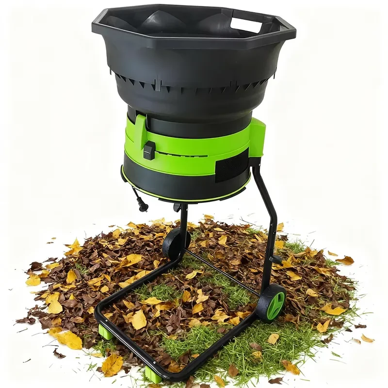 15A Corded Industrial Electric Garden Leaf & Grass Shredder Mulcher with Wheels Portable Yard Waste Shredder 1800W