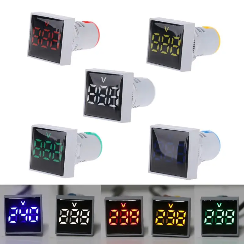 22mm Square Voltmeter AC 20-500V Volt Meter Panel LED Digital Voltage Indicator Light White/Red/Blue/Yellow/Green