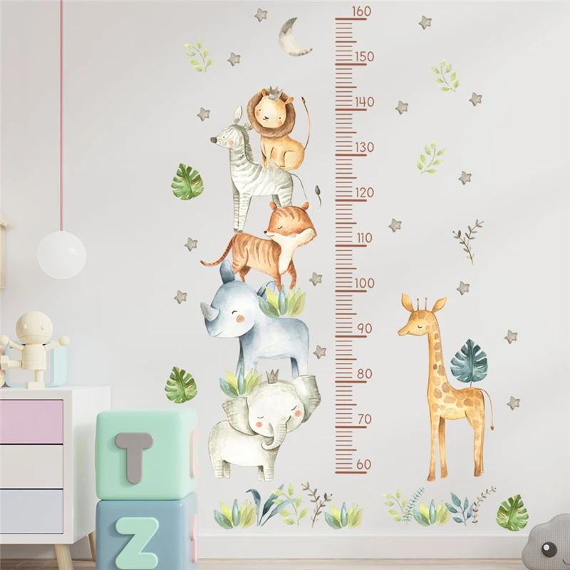 

Lovely Animals Wall Sticker For Height Measure Kids Room Decoration Cartoon Lion Elephant Mural Art Diy Home Decals Pvc Posters