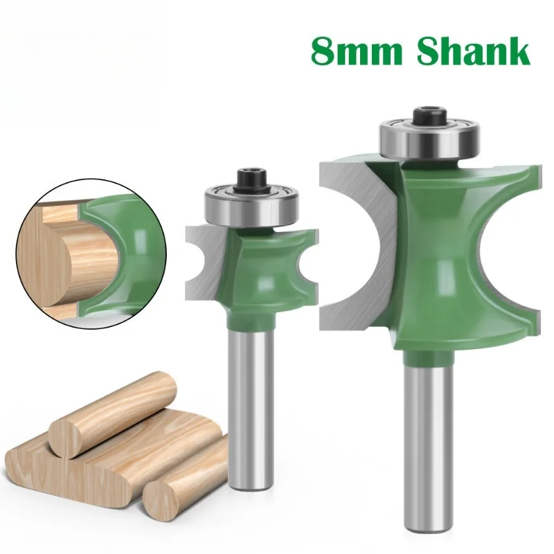 Woodworking Bullnose Half‑Round Router Bit 8mm Straight Shank with Bearing Milling Cutter for CNC Engraving Machine