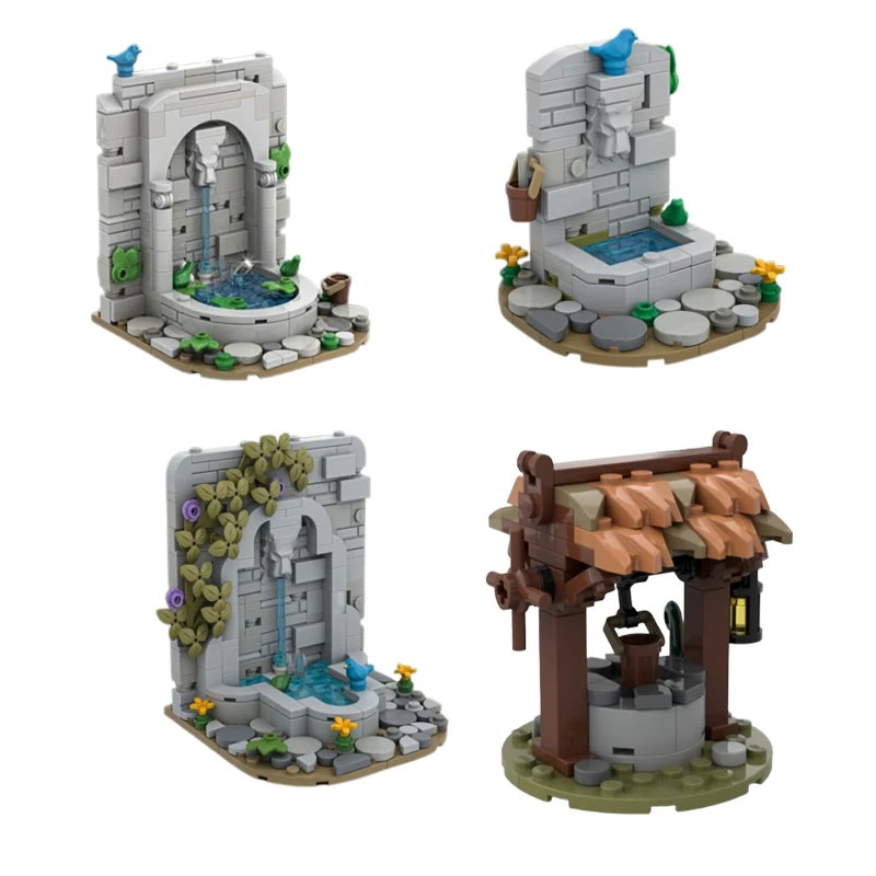 Spot pequenas partículas montagem blocos de construção MOC-186615 132385 bem medieval pequena fonte shi brinquedo educativo montagem modelo g