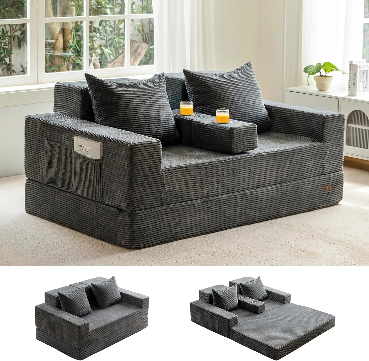 Foldable Sofa Bed with Cup Holders 1