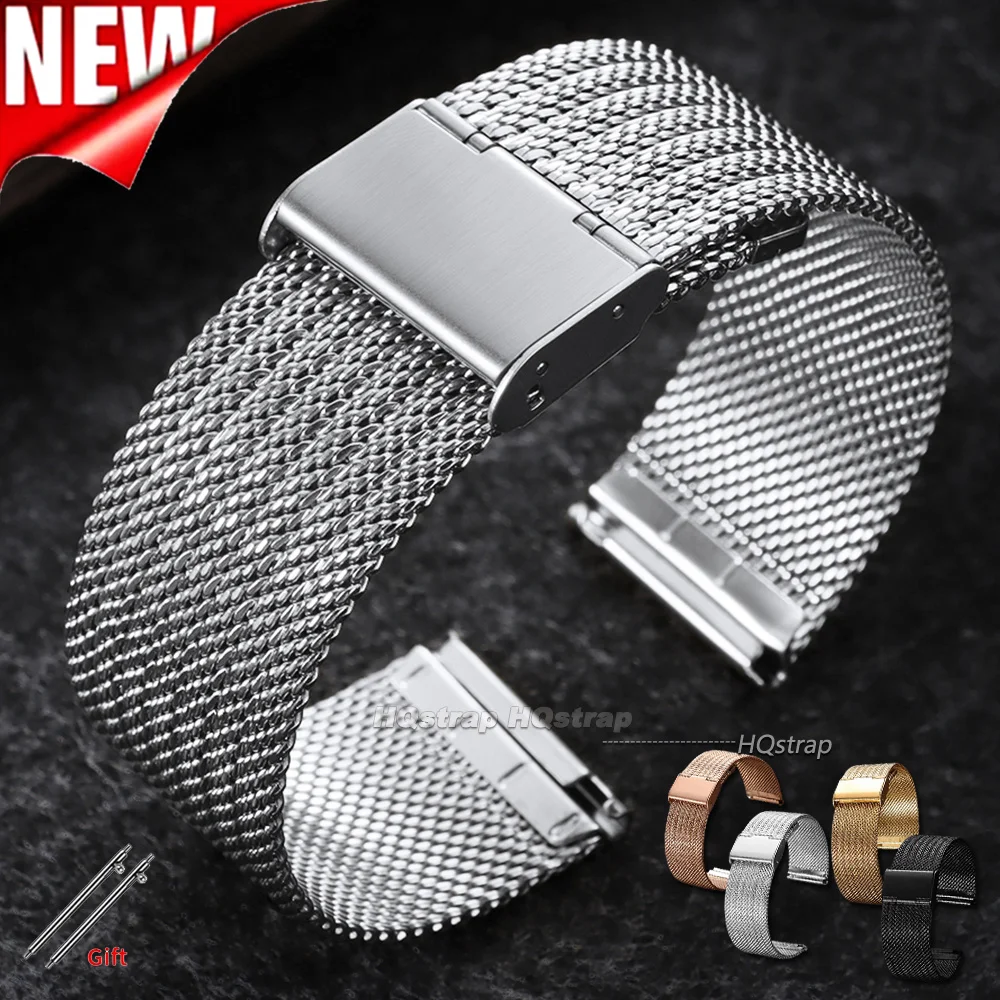 0.6 Milanese Steel Mesh Loop Watch Strap 18mm 20mm 22mm for Seiko Universal Bracelet Folding Buckle Quick Release Wrist Band