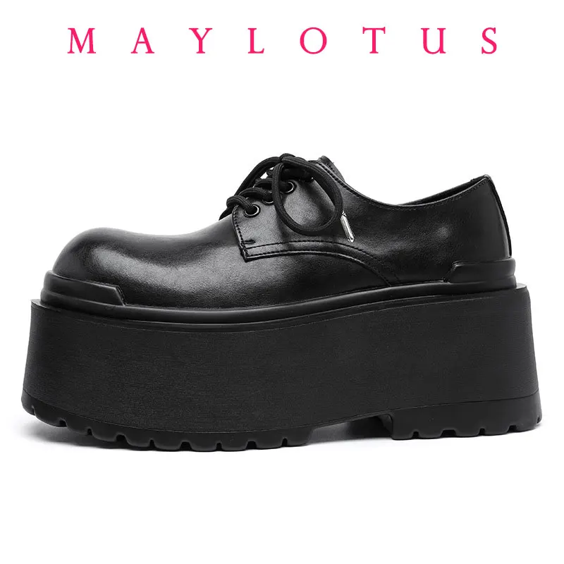 

Новые повседневные кожаные туфли дерби на высокой платформе 7 см с толстой подошвой Black Blood Series, увеличивающие рост, с круглым носком