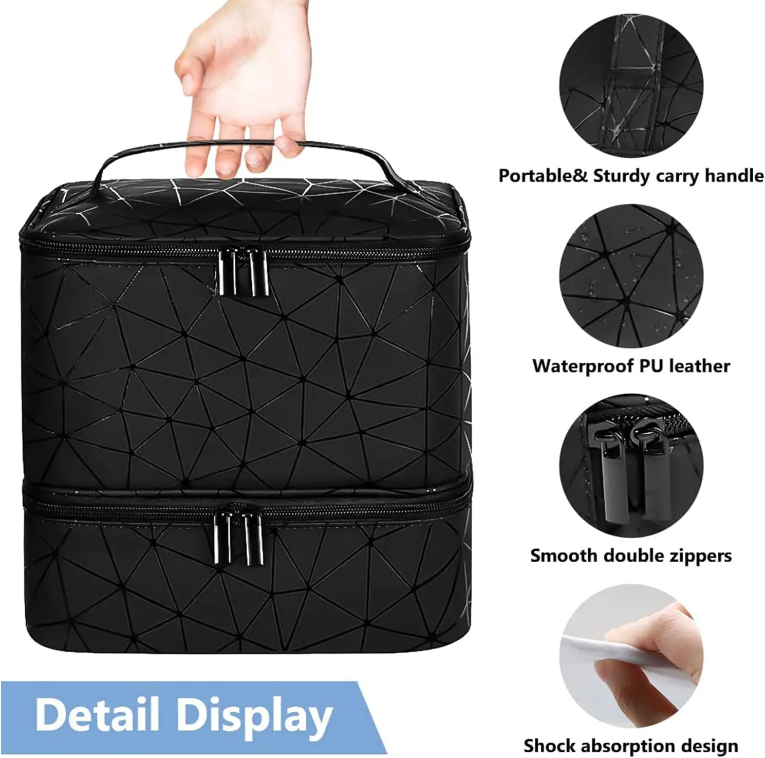 PU Leather Nail Polish Carrying Case Cosmetic Portable Large Handbag Storage Bag Sections Nail Kit Organizer Holds 30+ Bottles