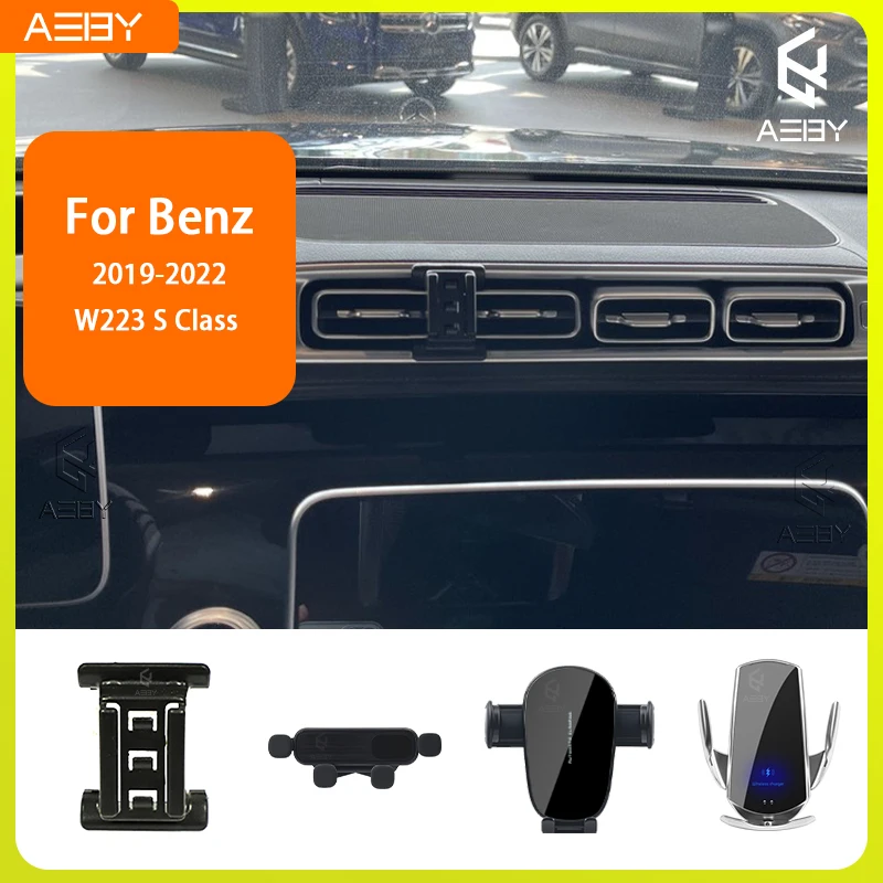 Für Mercedes-Benz S-Klasse W223 2019-2022 Handyhalterung Auto-Mobiltelefon-Halterung Spezielle Fixierte Halterungsbasis Kabelloses Ladegerät Innenraum