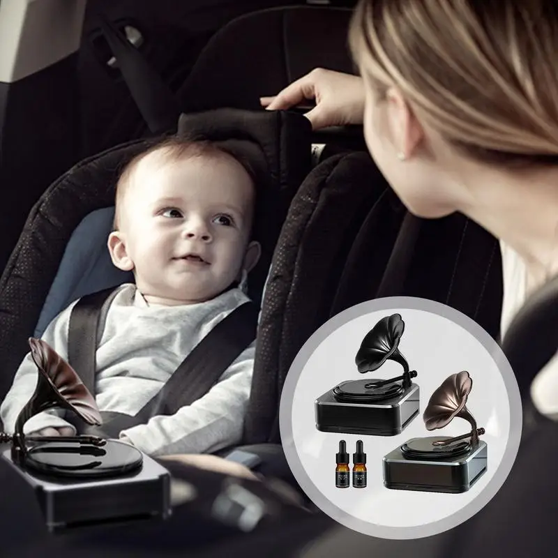 Record Player Air Freshener Dashboard Ornaments Gramophone Car Fragrance Diffuser Solar Powered Turntable Air Freshener Creative