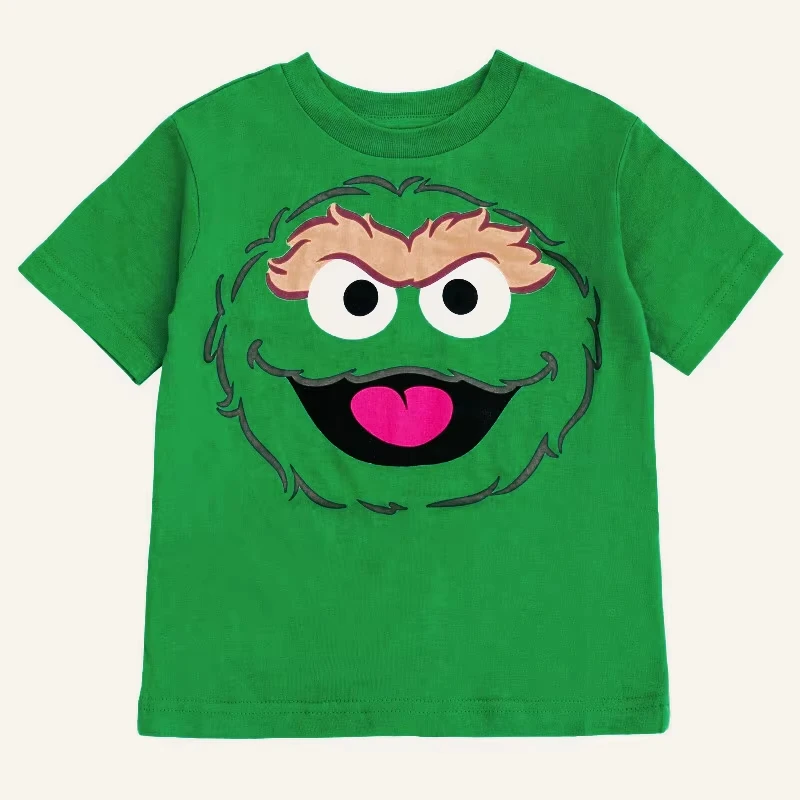Sesame Street Men's and Women's Summer T-shirts Elmo Oscar Big Bird Biscuit Monster Cute Character