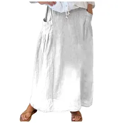 Women Solid High Waisted Long Skirt Summer Pockets Led Fasion Pleated Skirts For Women