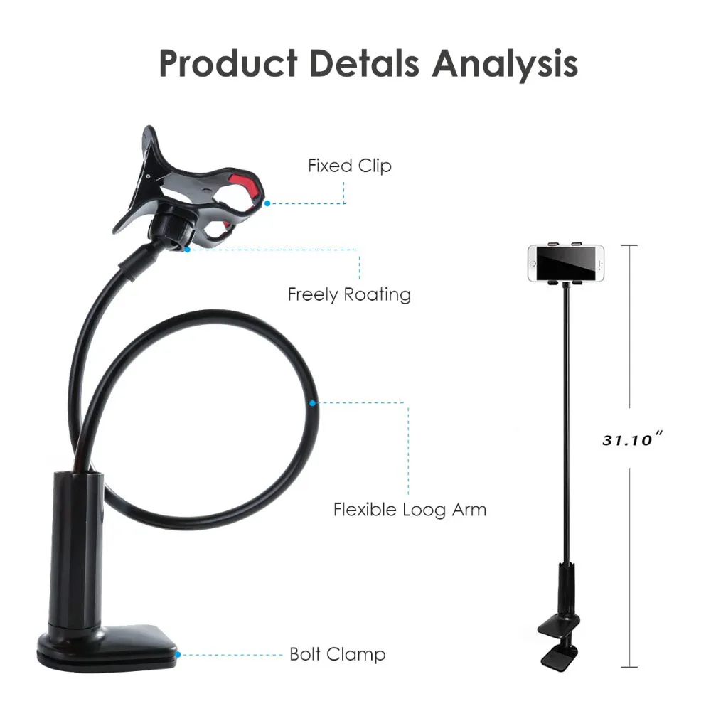 Soporte Universal Flexible con abrazadera de montaje en cuello de cisne, soporte para teléfono perezoso de brazo largo para iPhone Anroid, teléfono móvil, cama, escritorio, soporte para teléfono