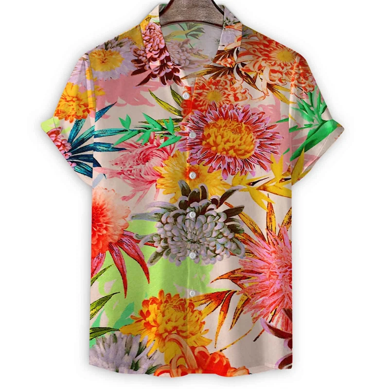 Colorful Plant Flower Hawaiian Shirt Men 3d Printed Butterflies Lapel Blouse Tops Casual Summer Vacation Street Oversized Shirts