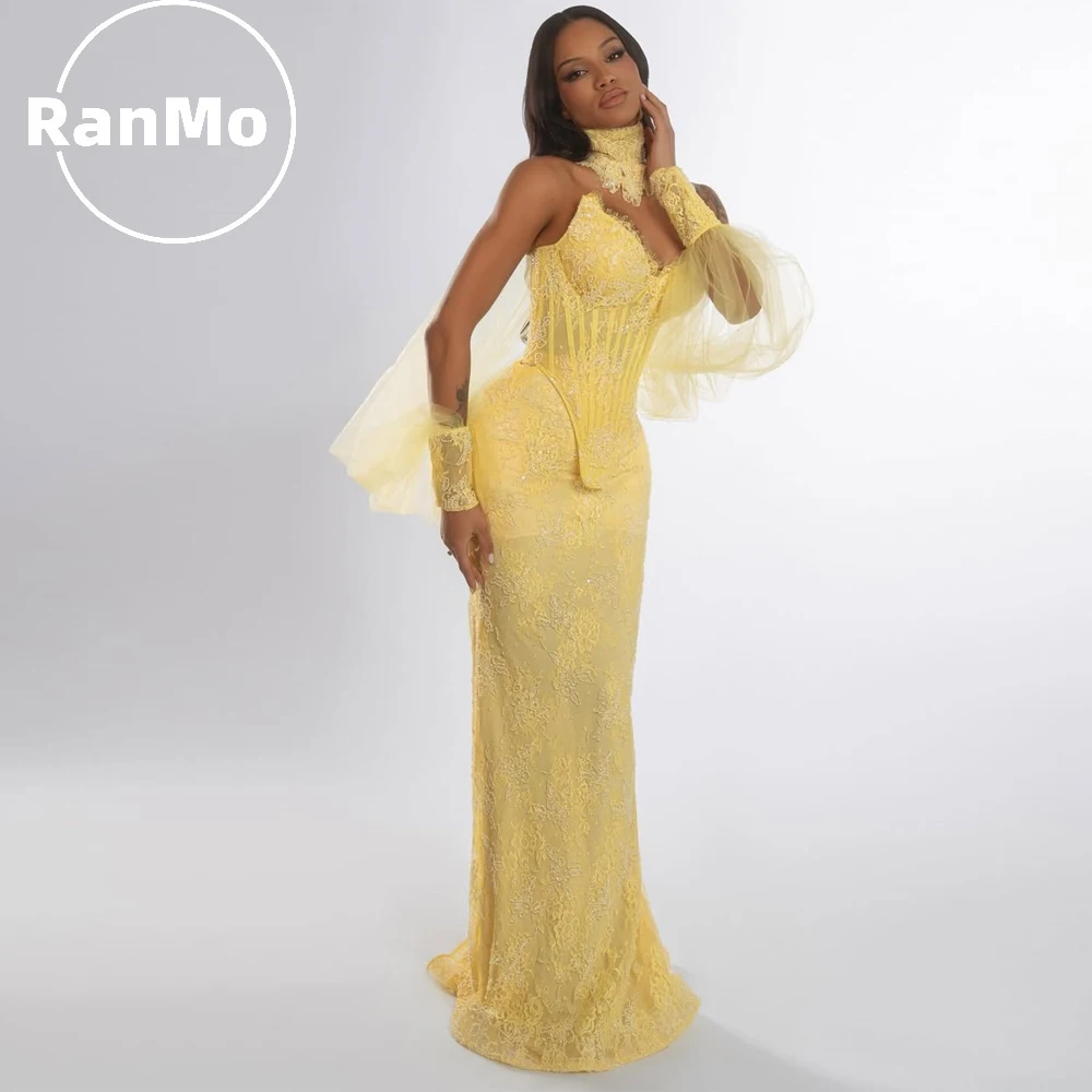 Ranmo Two Pieces Evening Dresses Lace Corset Elegant Prom Dress Plus Size Formal Party Gown Sequined Gala Vestidos Customized