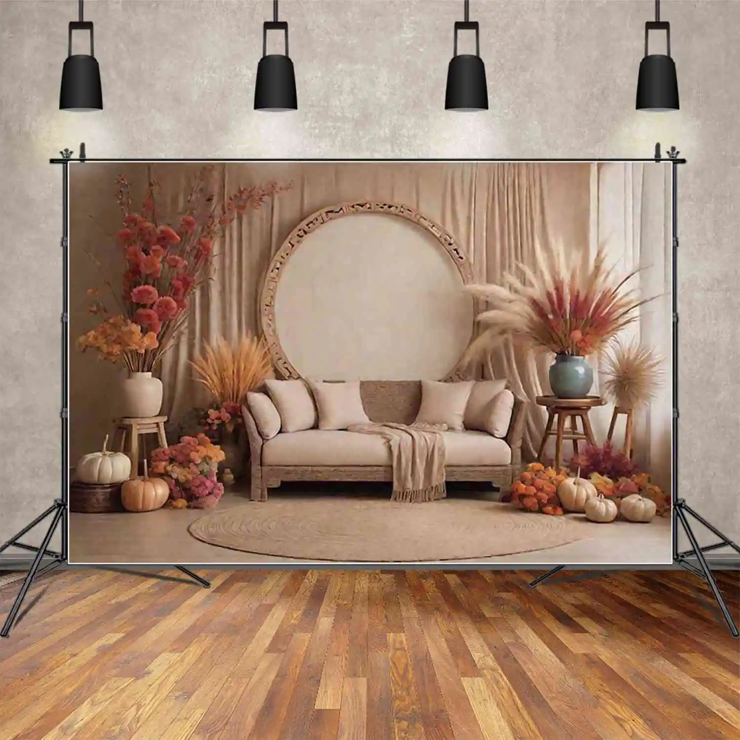 ดวงจันทร์. QG Boho ฟาร์มคาวบอยการถ่ายภาพฉากหลัง Thatch วันขอบคุณพระเจ้าฤดูใบไม้ร่วง Photocall พื้นหลังเด็กสตูดิโอ Photocall อุปกรณ์