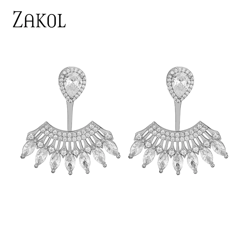 ZAKOL Korean Micro Paved Cubic Zirconia Irregular Stud Earings for Women Fashion Sliver Color Female Wedding Jewelry EP5381