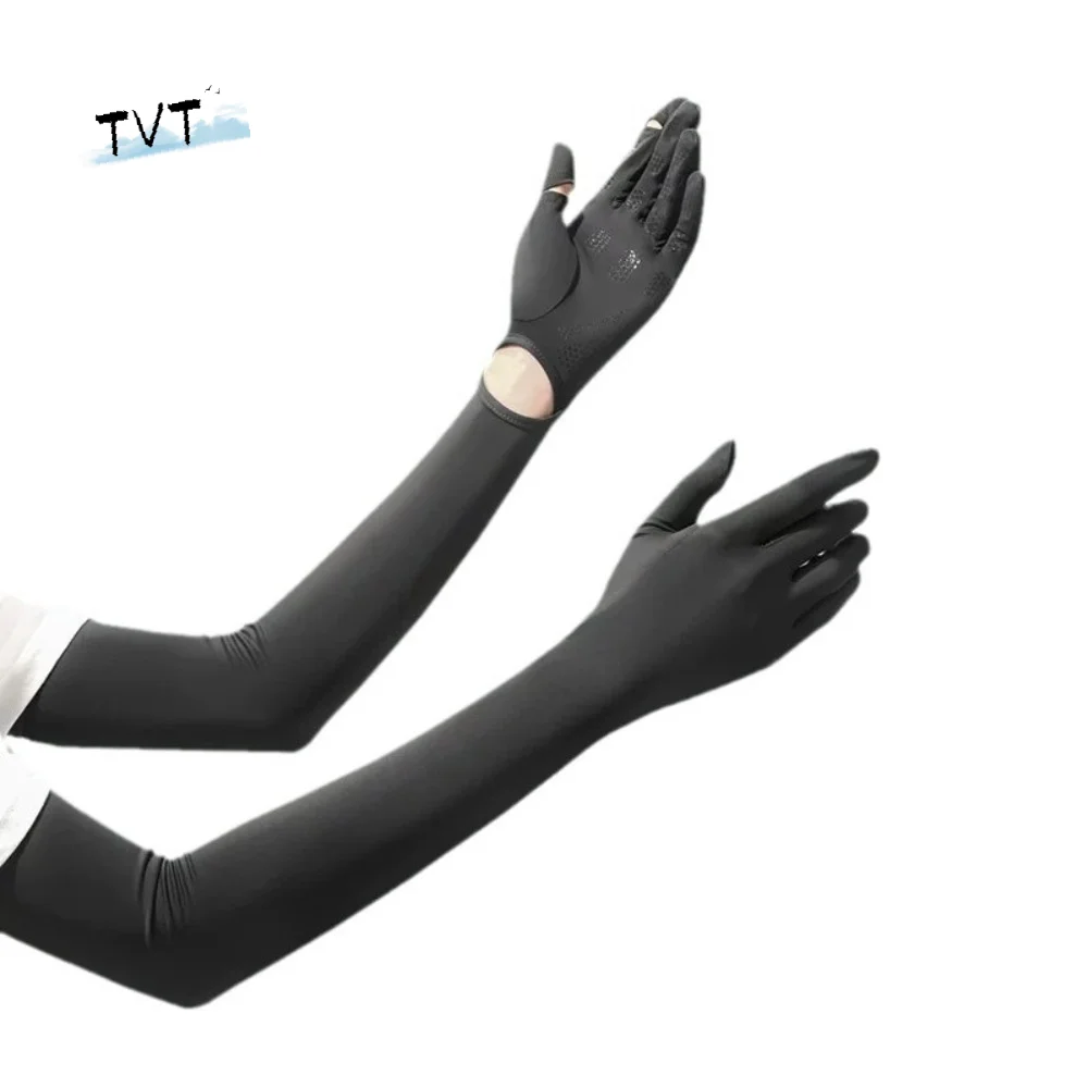 

Тонкие однотонные длинные рукава-перчатки с защитой от солнца, нескользящие, эластичные, охлаждающие, из ледяного шелка, для велоспорта