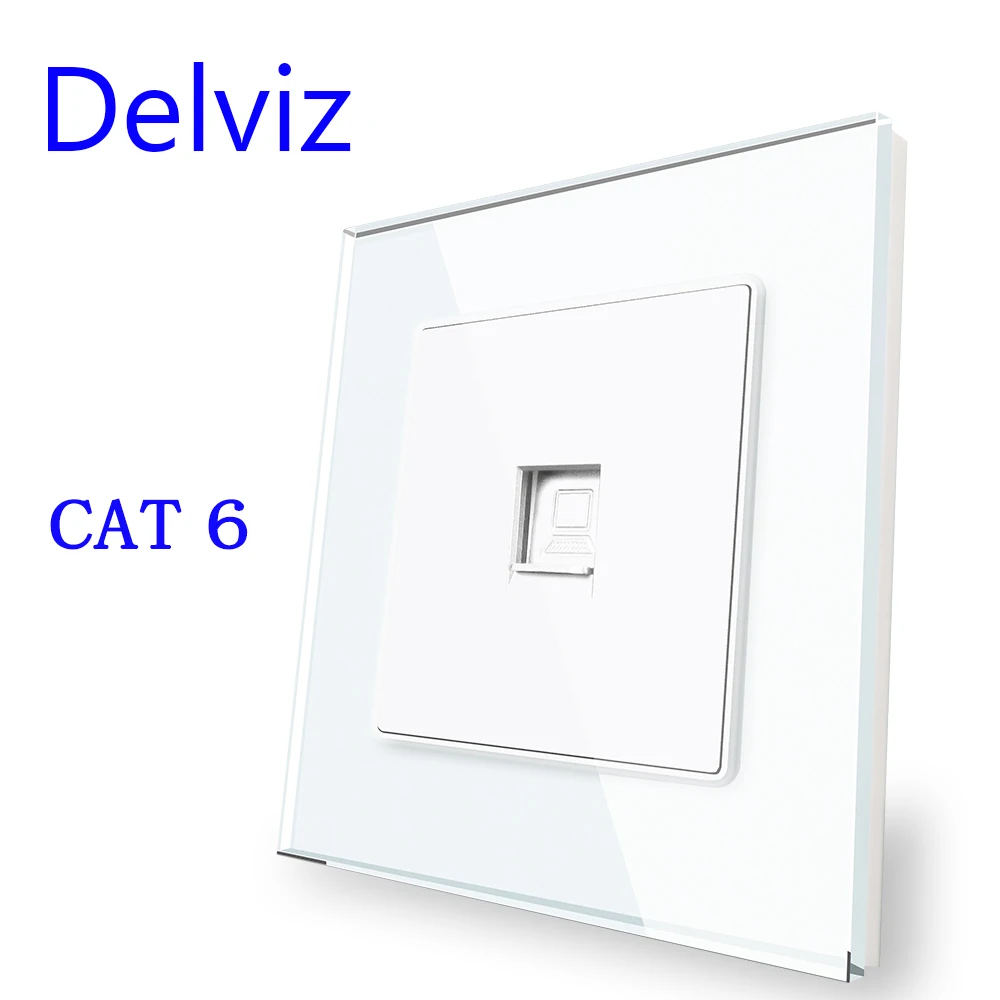 Delviz Computer cable Wall Socket, High strength Tempered Glass, CAT6 Module adapter Panel, CAT6E Cable network Interface Outlet