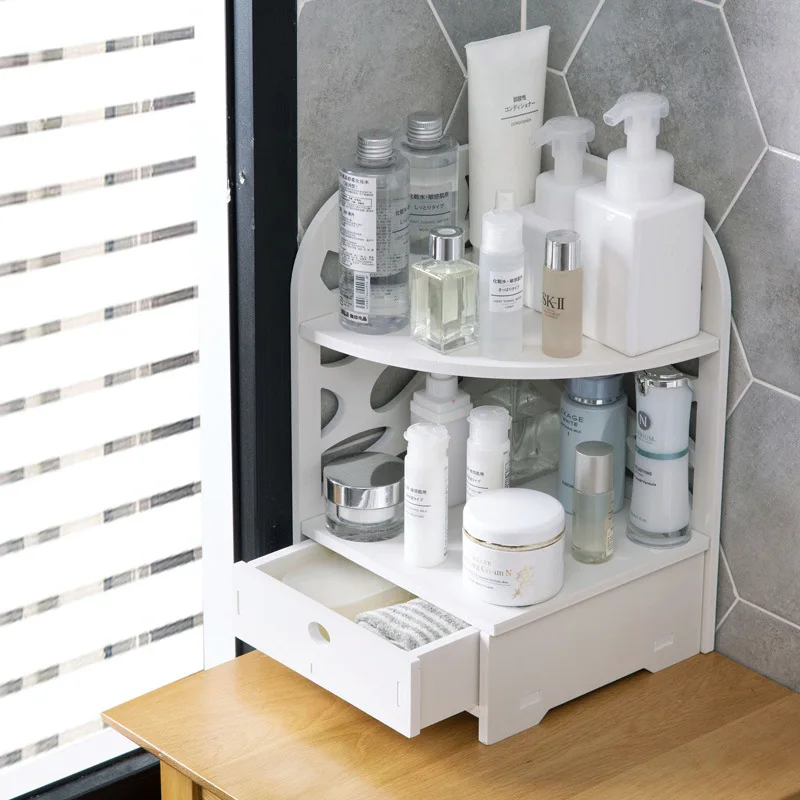 

Wood Plastic Board Rack with Drawer Multi-layer Triangulation Bathroom Bathroom Wall Corner Storage Storage Rack Organizer