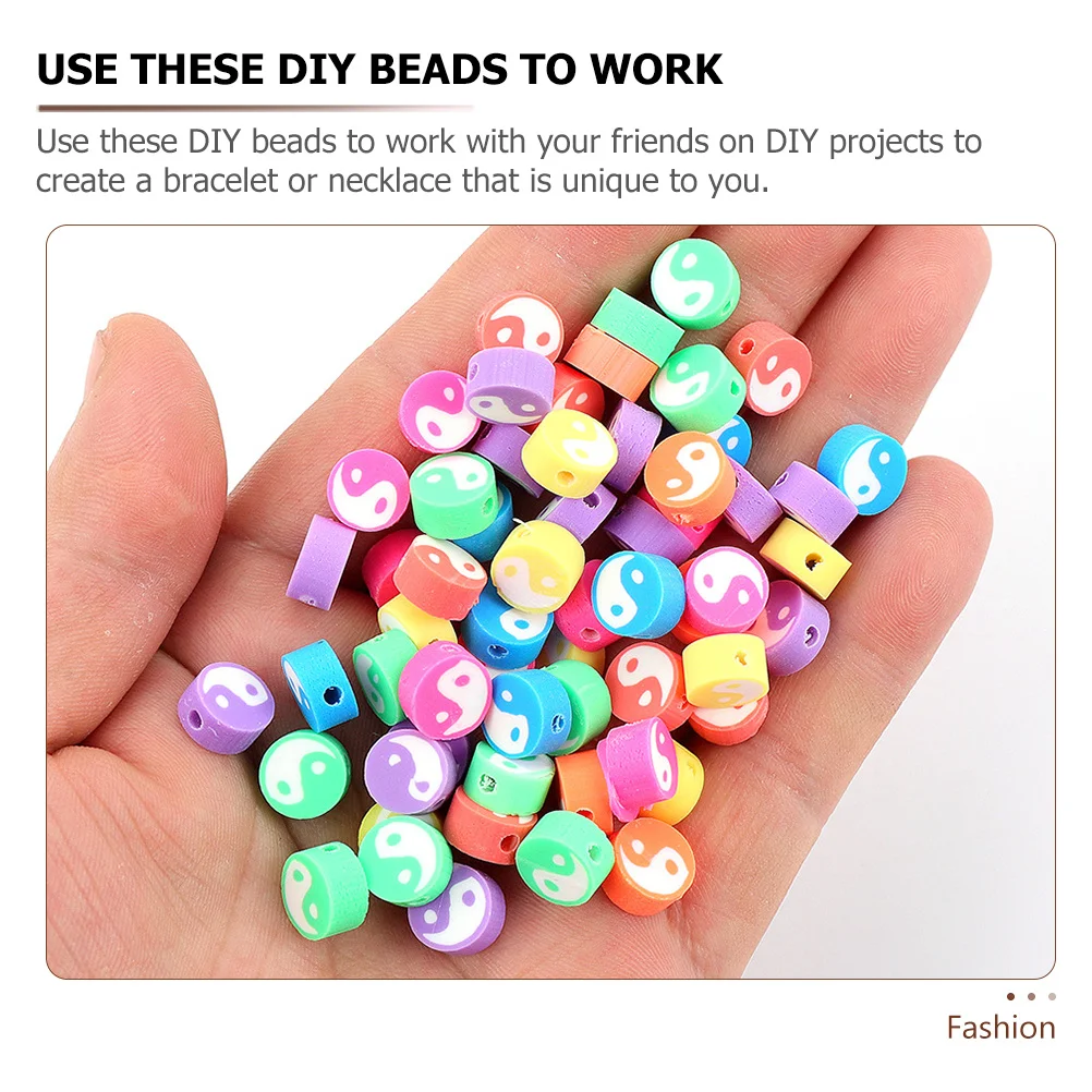 

100pcs 2 Bags Soft Clay Beads For Diy Jewelry Making Yin Yang Tai Chi Round Loose Beads Necklace Bracelet Craft Accessories