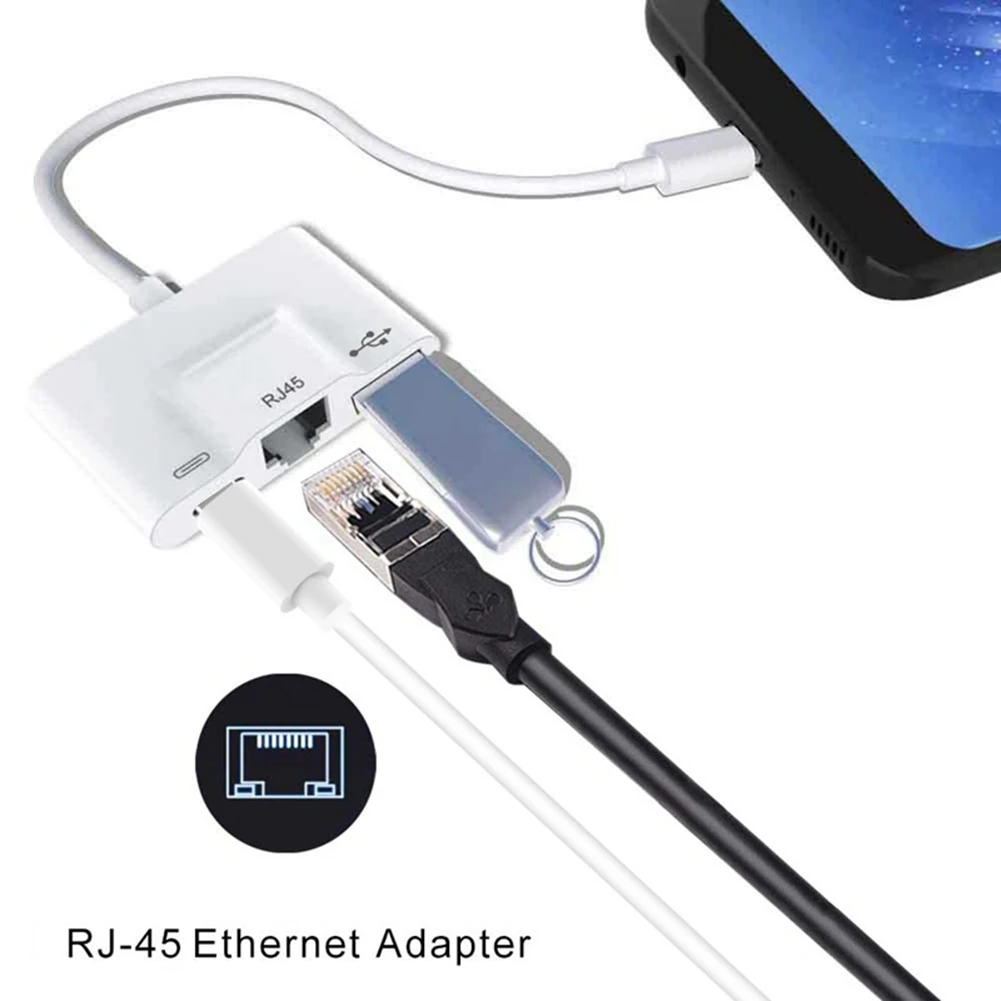 Type-C Naar Rj45 Adapter Otg Adapter Kabel Usb2.0 Opladen Ethernet Adapter 10/100Mbps Netwerksnelheid