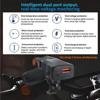 Motorcycle USB Charger With Cord Voltmeter PD QC3.0 Fast Charger Handlebar Dual USB Socket Waterproof 12V Power Supply Adapter