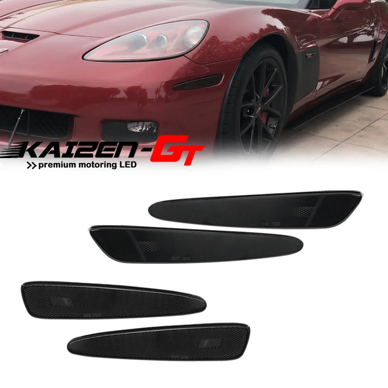 Smoked Lens Front & Rear Side Marker Light Cover Housings For 2005-2013 Chevrolet Corvette C6 Side Fender Light, No Bulb/Socket