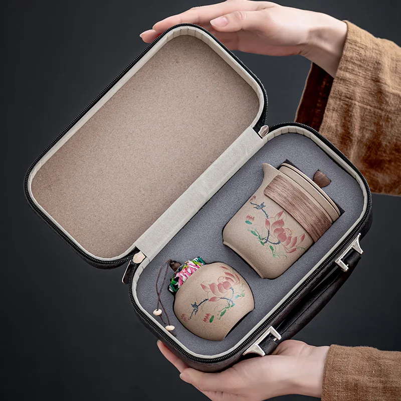 

Stone pottery quick guest cup one pot three cup travel tea set portable outdoor camping tea business souvenir gift