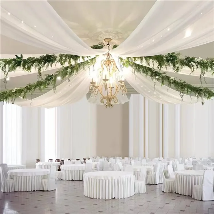 

4 Panels Wedding Ceiling Backdrop Event Background Party Curtains Transparent Chiffon Drape Stage Drapery Hall Canopy Decoration