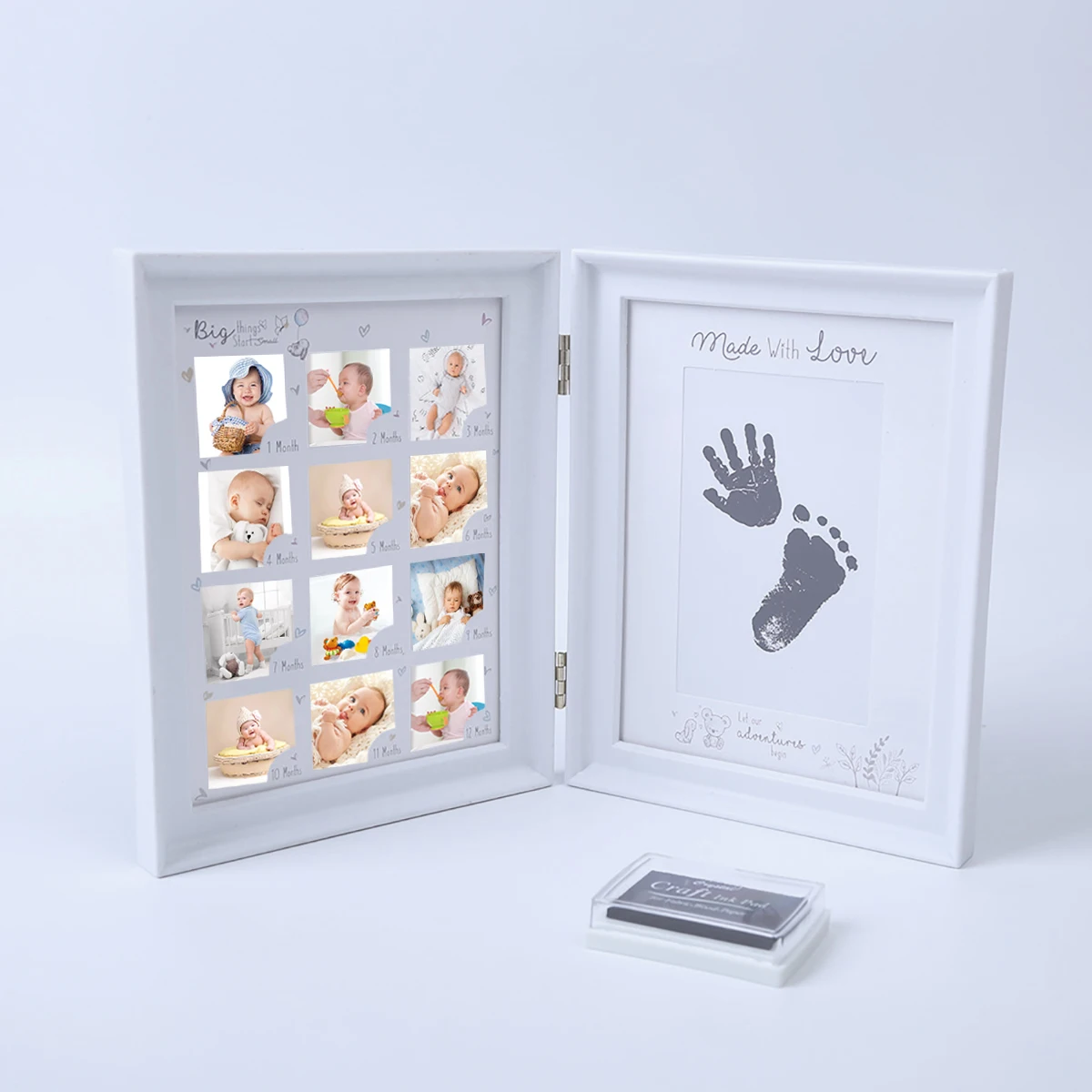 Book style baby 12 months of growth handprint footprints picture frame wedding album