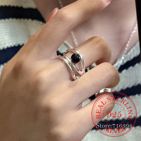 925 Sterling Silver Simple Black Onyx Multi-layer Finger Rings For Women Wedding Party Jewelry Wholesale Accessories Money 925