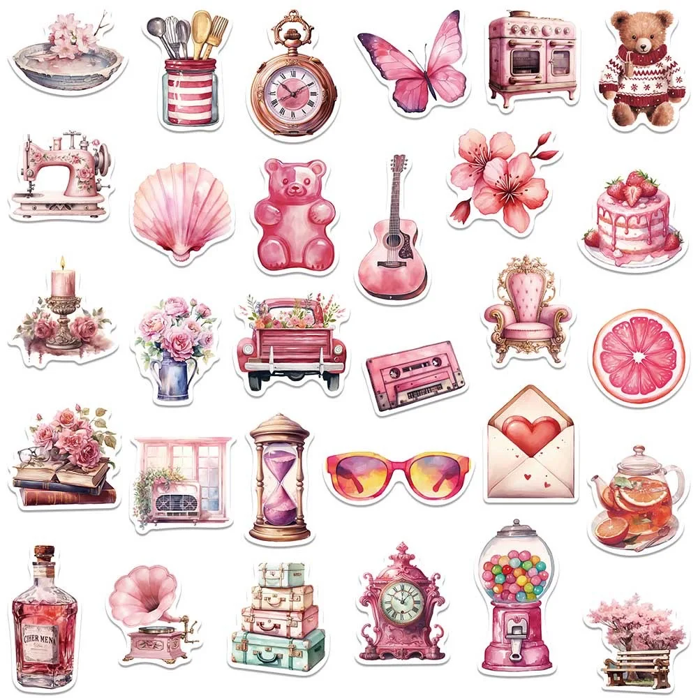 10/50PCS Vintage Pink Girls Decoration Graffiti Stickers DIY Diary Suitcase Scrapbook Phone Laptop Luggage Kawaii Decal Sticker