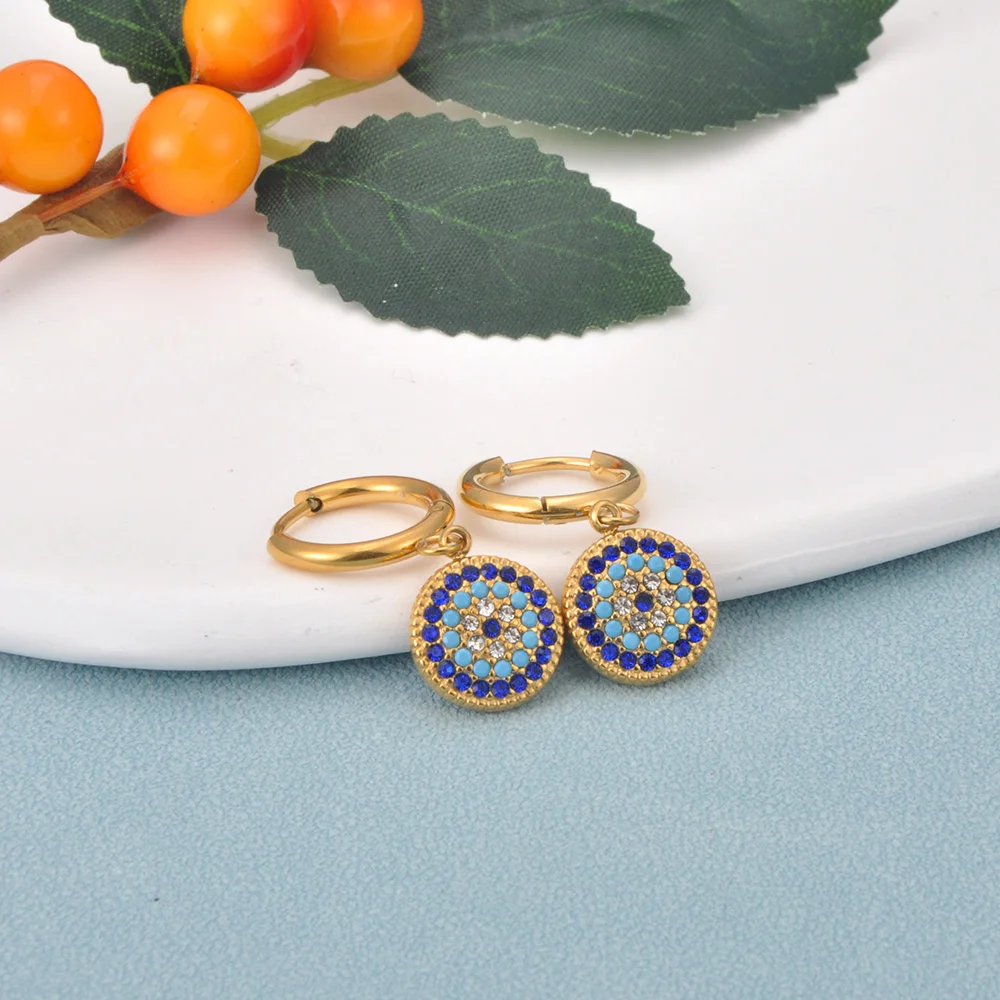 Lokaer Vintage Türkische Böse Blaue Auge Hoop Ohrringe für Frauen Gold Farbe Ohr Schmuck Zirkon Koreanische Mode Hohe Qualität E25103