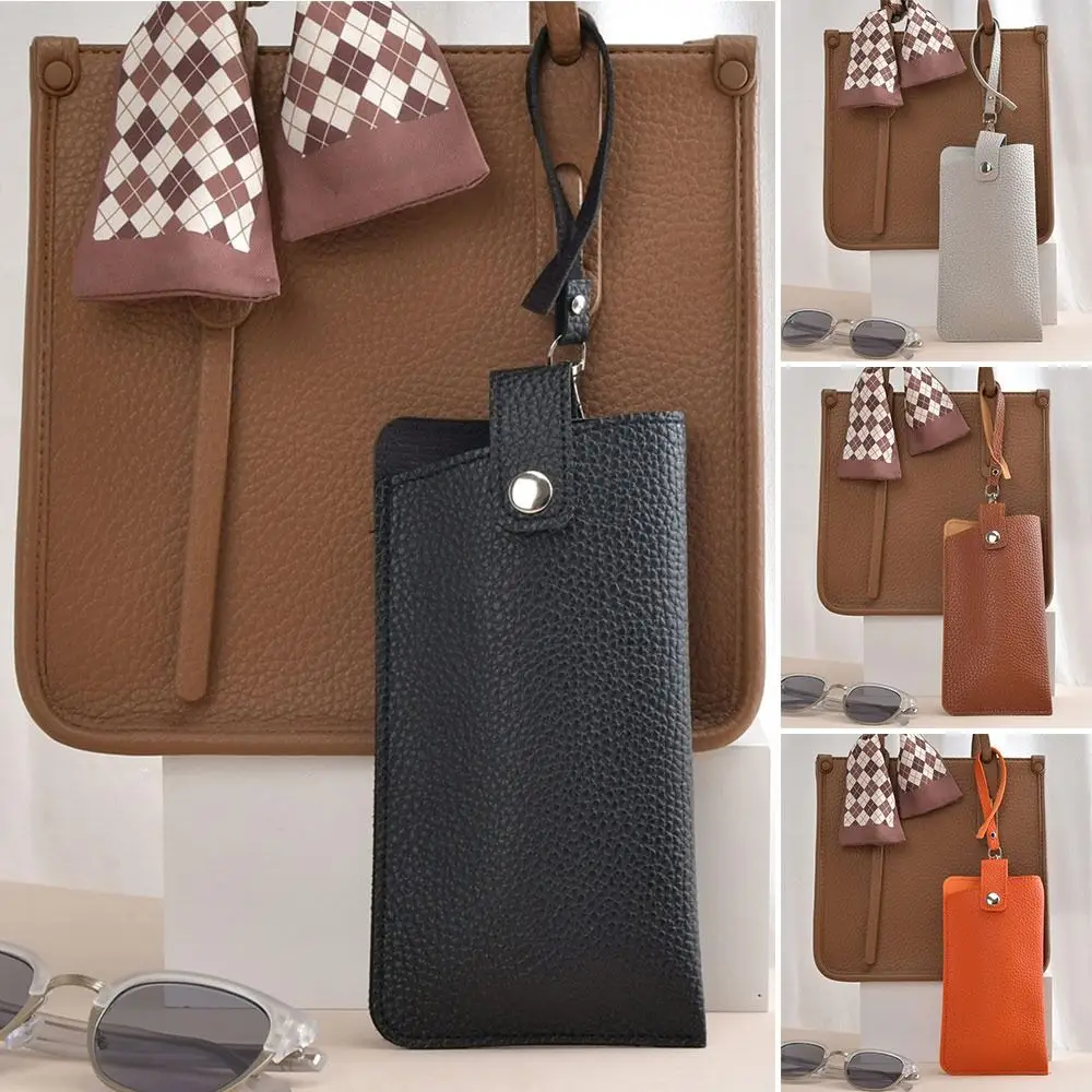 

PU Leather Sunglasses Storage Bag with Lanyard Durable Hanging Sunglasses Solid Color Portable SunGlasses Holder