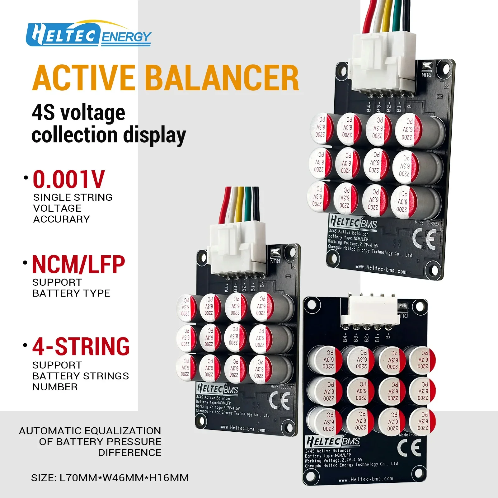 Heltecbms 4s 6s 8s Active balancer with voltage display TFT Lipo/lifepo4 battery voltage tester 4s 5a energy transfer equalizer