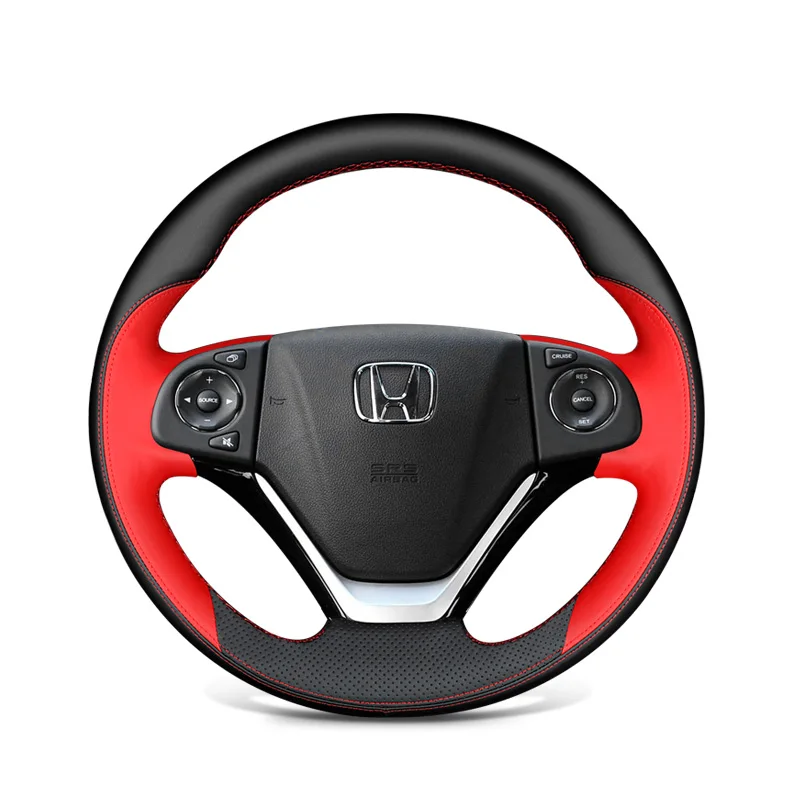 For Honda 2012-2014 Civic Hand Sewn Needle Thread Car Steering Wheel Cover Interior Car Accessories Genuine Leather Protection