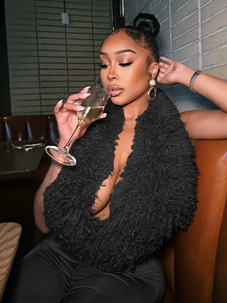 Sisterlinda Herbst Neue Stil 2-teiliges Set Frauen Flusen Warme Halter Low-Neck Backless Tank Tops + Solide Lange Hosen sexy Mode Anzüge