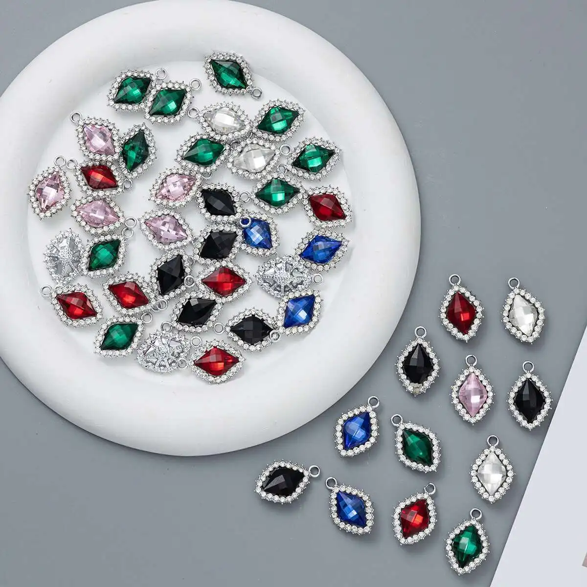 

10 шт., разноцветный ромб, кристалл, сплав, кулон, стеклянные стразы для DIY, серьги, ожерелье, изготовление ювелирных изделий, украшения, аксессуары