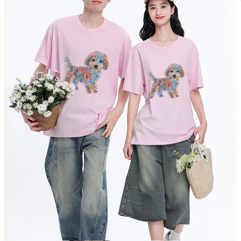 Colorful Abstract Dog Printed T Shirt Breathable Fabric S-XXL Personalized Custom Casual Short Sleeve Tee Unisex Fit Aesthetic G