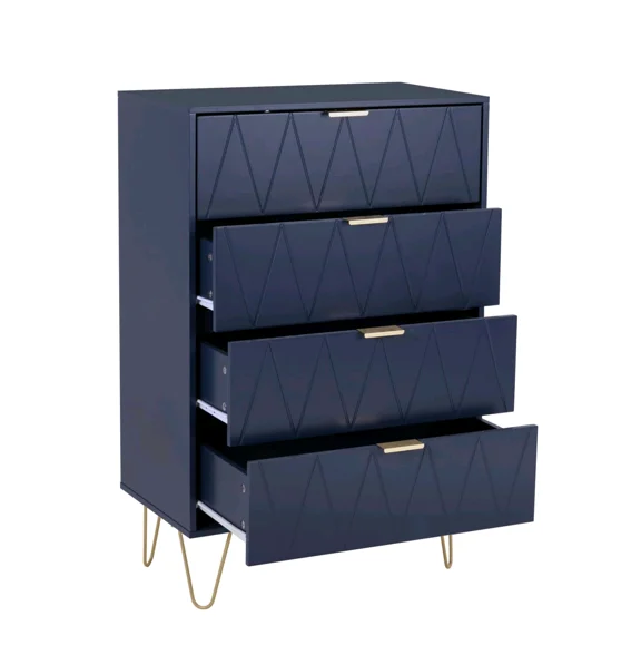 

！@Combohome 4 Drawer Chest of Drawers, Wooden Storage Cabinet, Simple and Elegant Style, Golden Handle and Legs