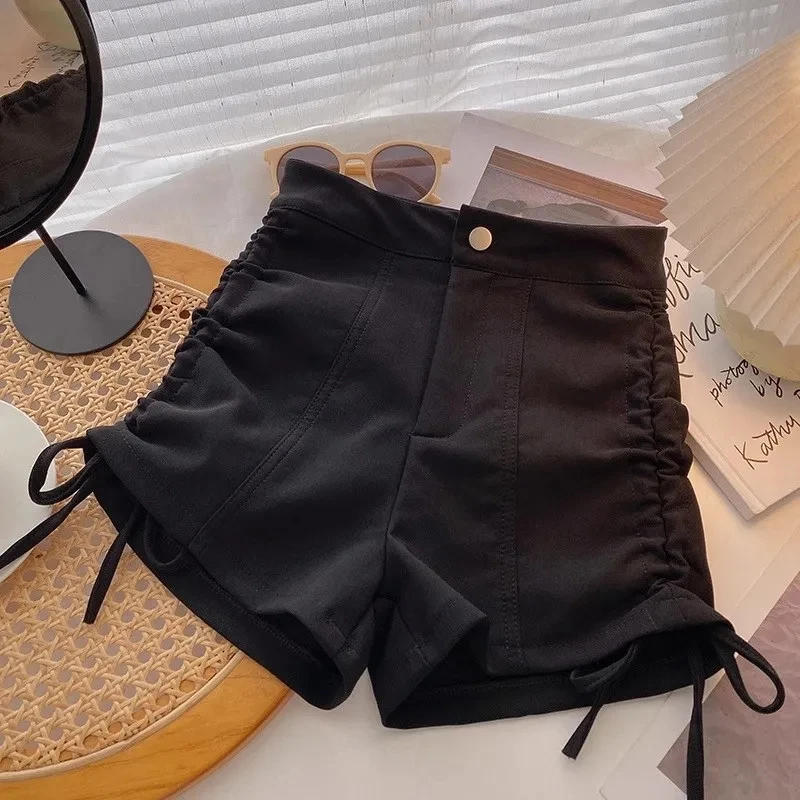 5XLSummer Shorts Pants Women High Waist Casual Wide Leg Shorts Korean Drawstring Mini Pants Black Shorts Pants Women Clothes Y2K