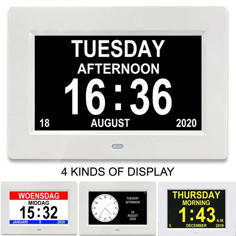 12 Alarms Digital LED Calendar Clock with Multi-Languages to display. Medicine Time Reminder for Elder.Home Desk Wall Decoration