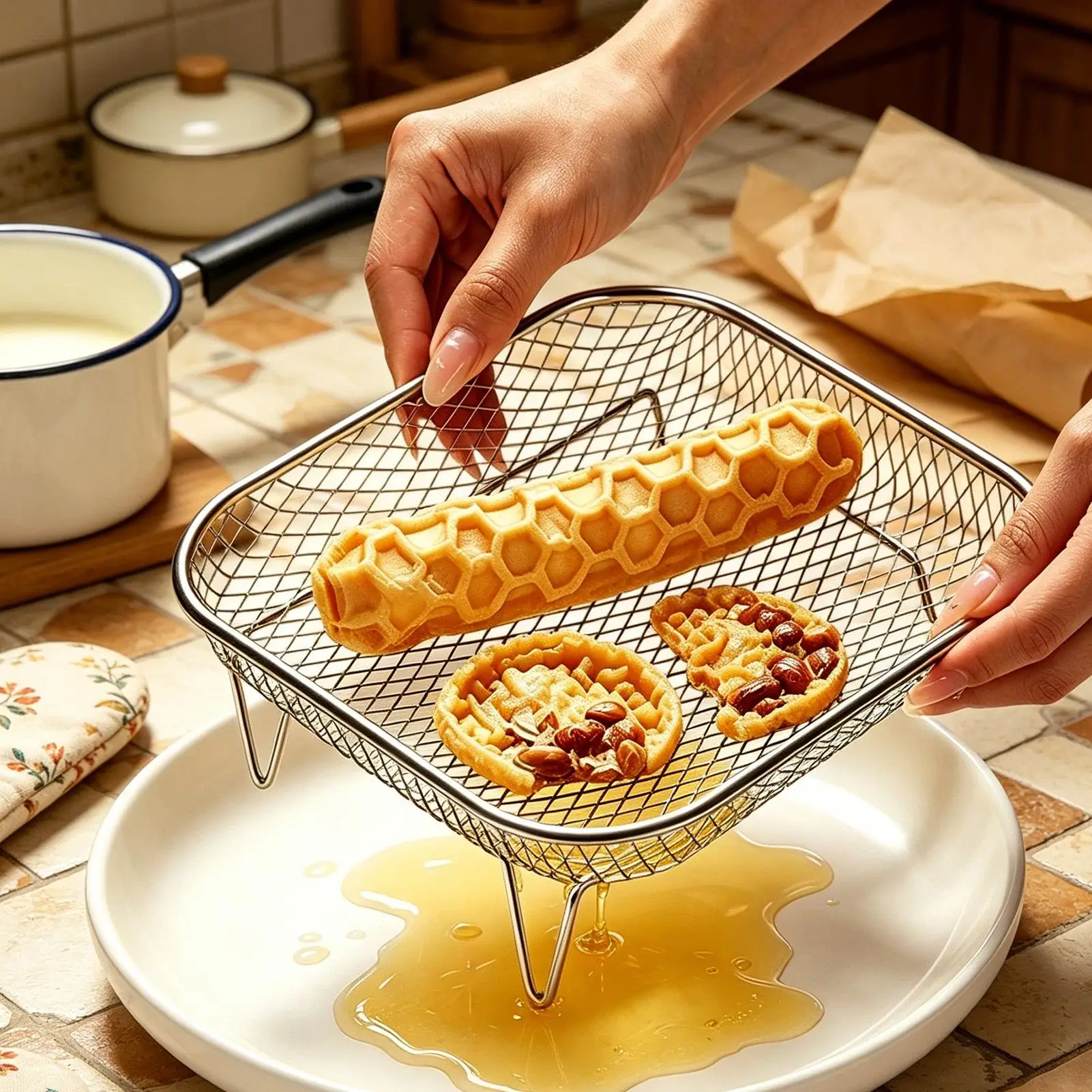 Air Fryer Rack Stainless Steel Square Stackable Air Fryer Mesh Basket for Oven Microwave Steamer Kitchen Cooking Gadgets