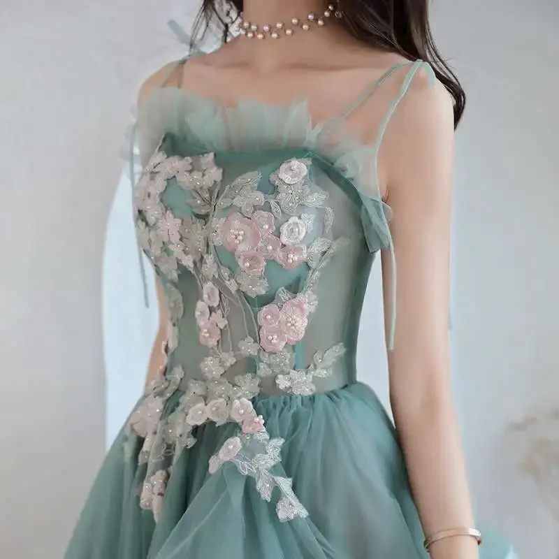 Customized Halter Strapless Mesh Spliced Long Evening Dresses Elegant Beading Floral Embroidery Appliques Robe Slim Fit Wavy Edg