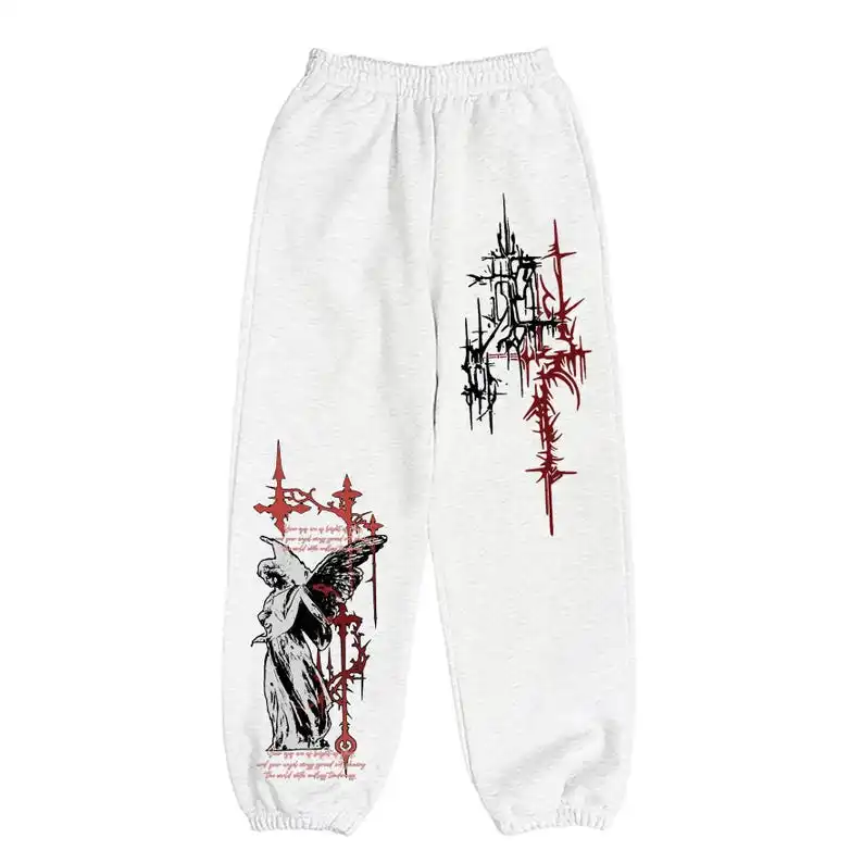New Men's Red Gothic Angel Pants, Night-time Creature Jogging Pants, Gothic Dark Style Pants, Gothic Punk Street Jogging Pants