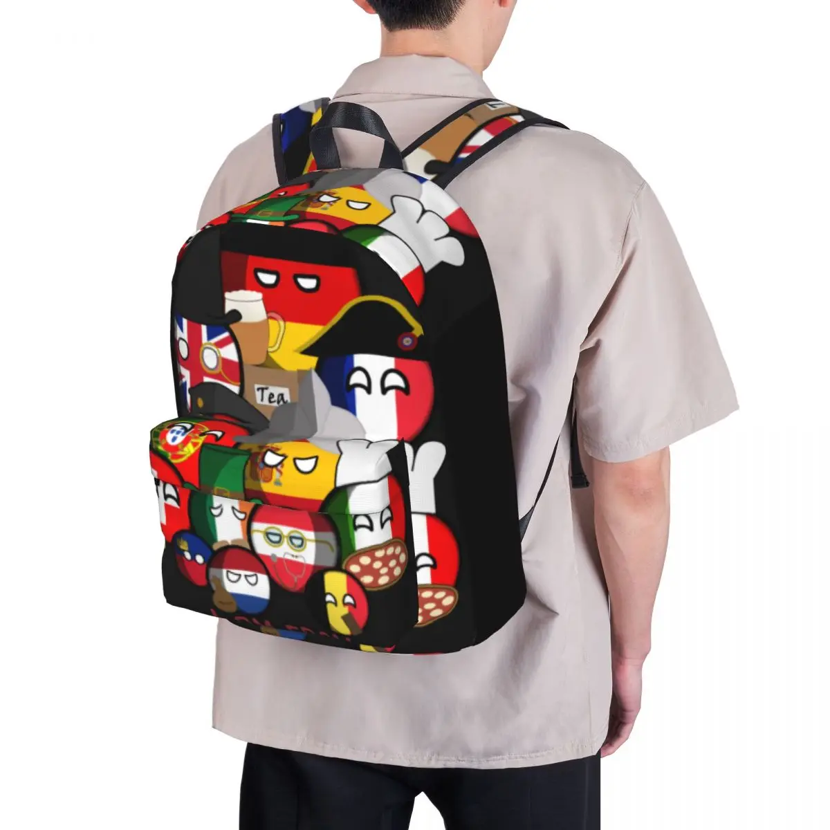 Countryball Manga Backpack Funny Cartoon Daily Backpacks Men Elegant School Bags Designer Lightweight Rucksack