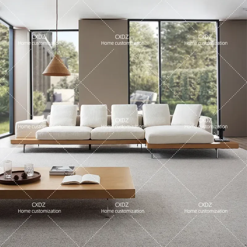 Japanese Wabi Sabi Style Cotton Linen Fabric Sofa Modern Minimalist Light Luxury Living Room Furniture Log Design Combination
