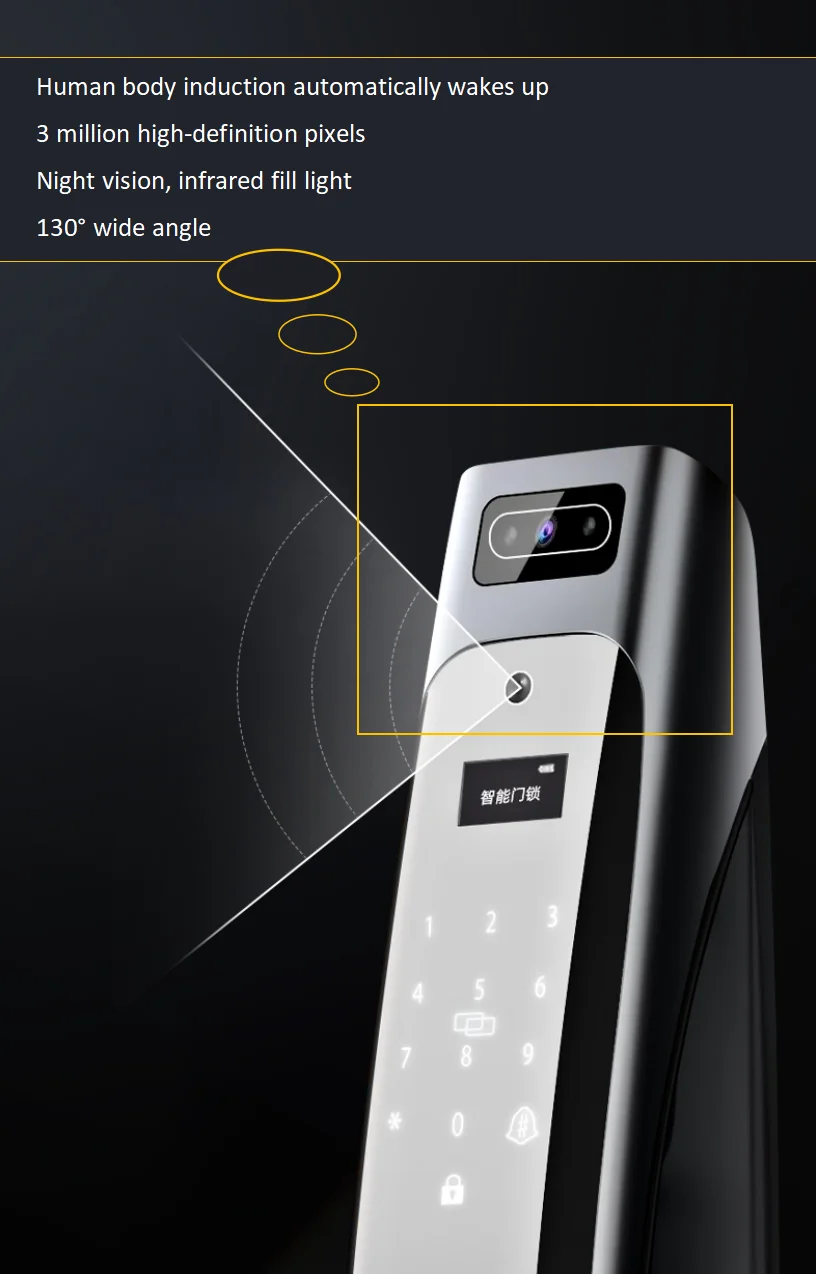 3D face recognition smart lock wifi multi-scene application multiple unlocking methods HD pixel with peephole display