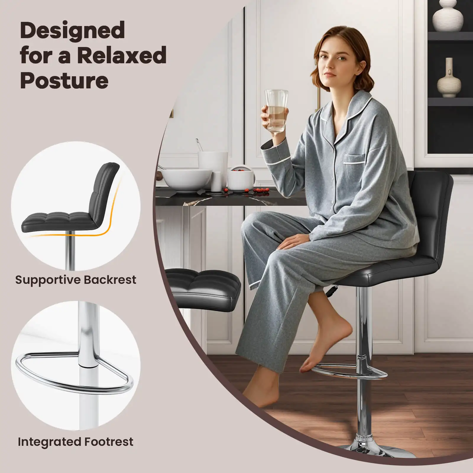 Sgabelli da Bar moderni girevoli Set di 4 con Base in metallo resistente e schienale poggiapiedi